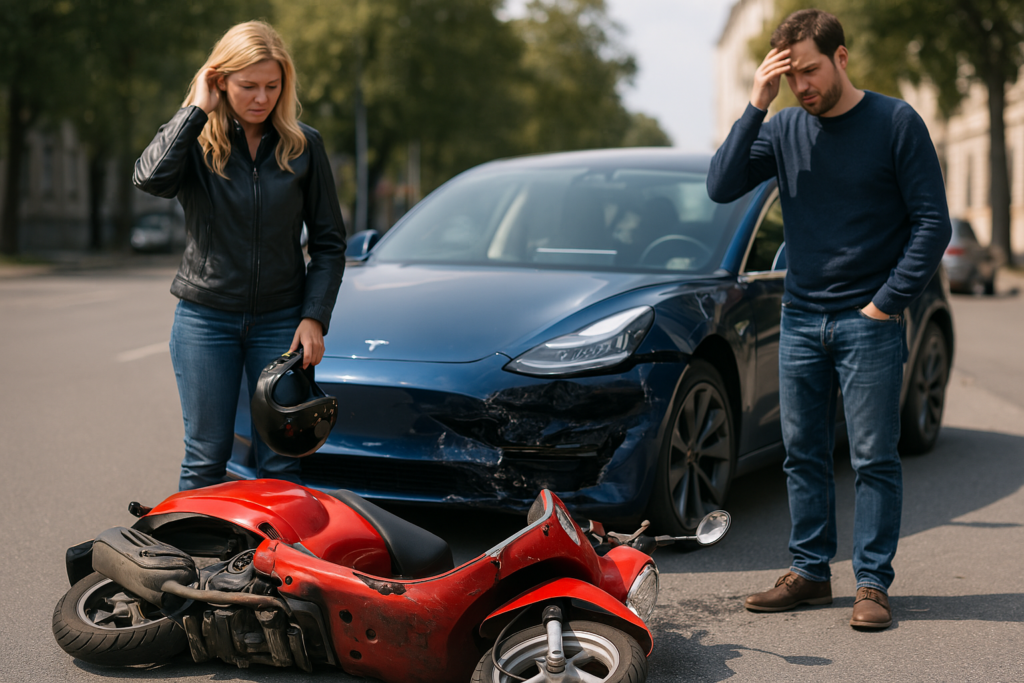 Vespa robogó Tesla Model3 baleset